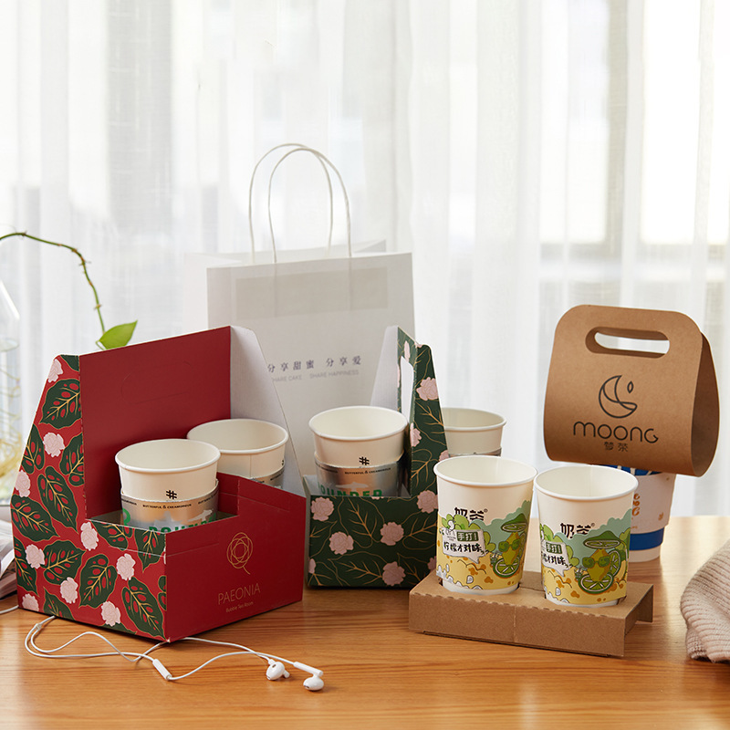 Disposable Corrugated Cup Holders, Takeaway Coffee & Bubble Tea Carriers, Single/Double Hole Kraft Paper Cup Trays