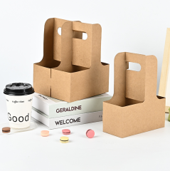 Foldable Kraft Paper Takeaway Drink Cup Holder, Portable Coffee & Milk Tea Cup Trays with Handle Wholesale