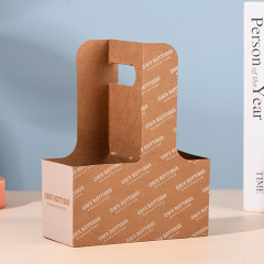Disposable Kraft Paper Cup Holder with Handle, 2 or 4-Cup Drink Carrier for Hot/Cold Coffee & Bubble Tea, Takeaway Beverage Trays Wholesale