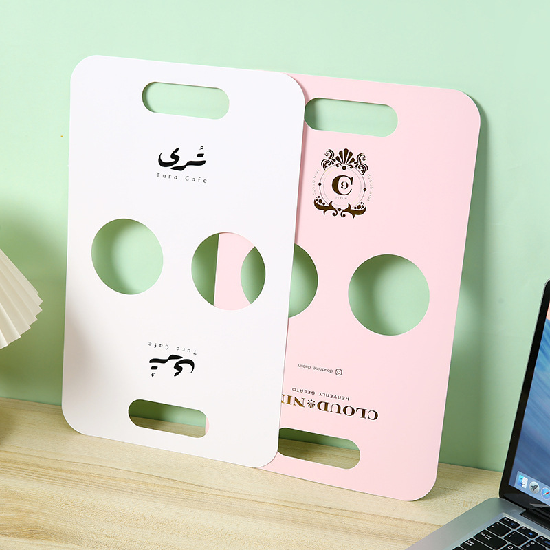 Custom Disposable Coffee Paper Cup Holder with Handle, Hot Drink Take Away Cardboard Cup Carrier, Bubble Tea Packaging Paper Holder