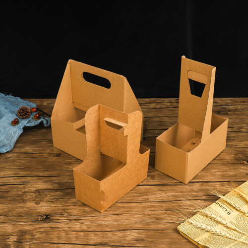 Disposable Kraft Paper Corrugated Cup Holders, 2/4/6-Cup Takeout Carriers for Milk Tea &amp; Coffee, Wholesale Beverage Packaging Boxes