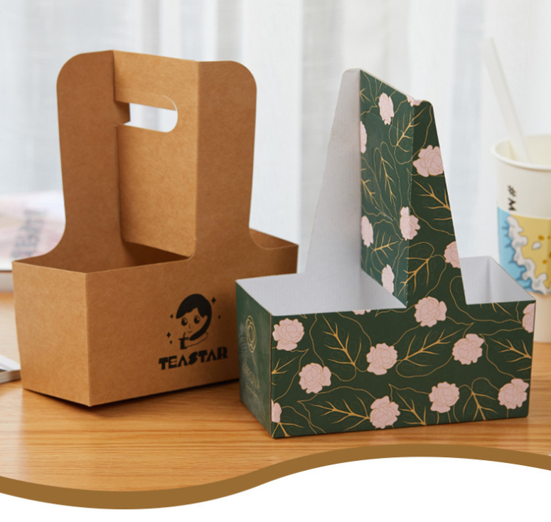 Disposable Corrugated Cup Holders, Takeaway Coffee & Bubble Tea Carriers, Single/Double Hole Kraft Paper Cup Trays