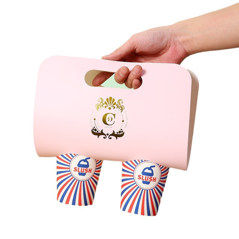 Custom Disposable Coffee Paper Cup Holder with Handle, Hot Drink Take Away Cardboard Cup Carrier, Bubble Tea Packaging Paper Holder