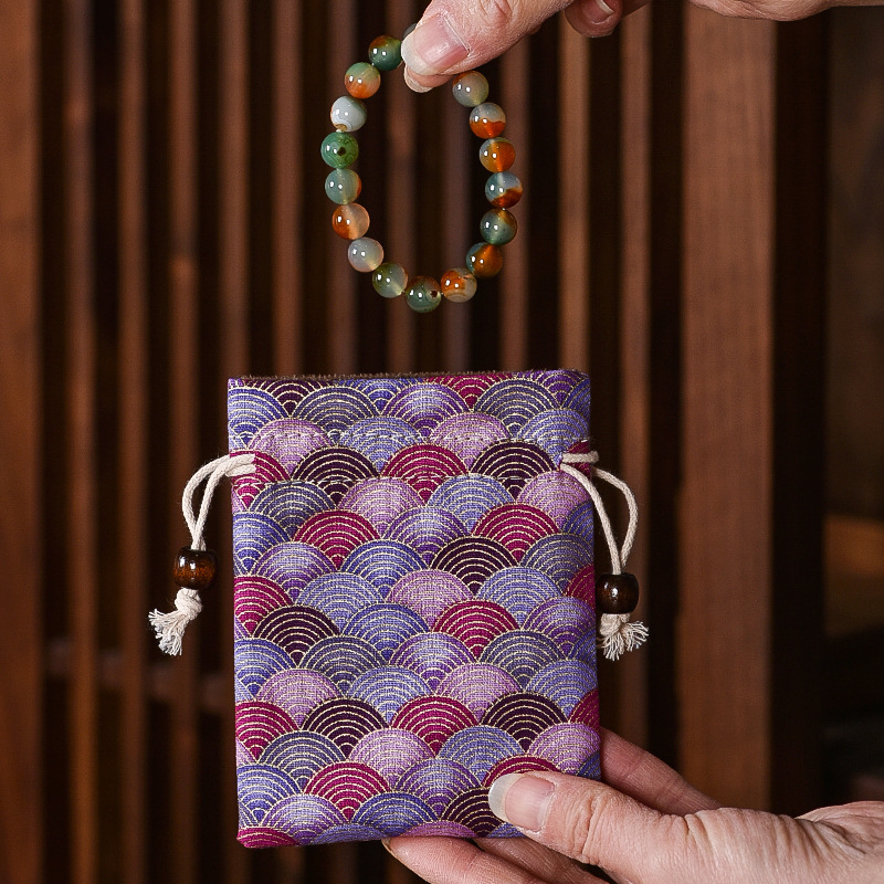 Double-layer cotton and linen jewelry bag, drawstring bag, Buddhist bead bracelet bag, antique storage bag, bracelet and jewelry playing bag