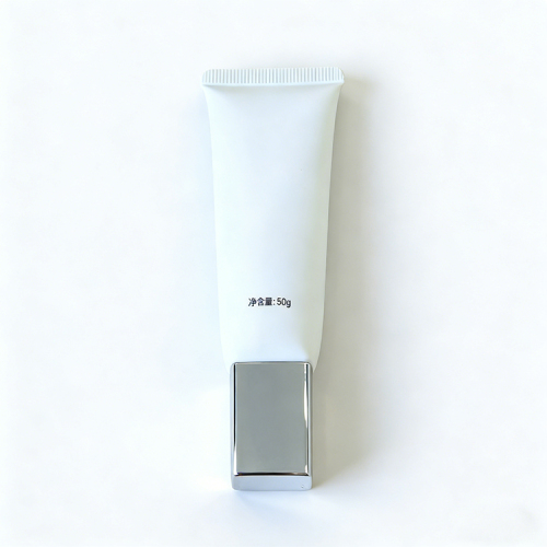 50ml White PE Squeeze Tube with Pointed Nozzle Cap &amp; Electroplated Cap