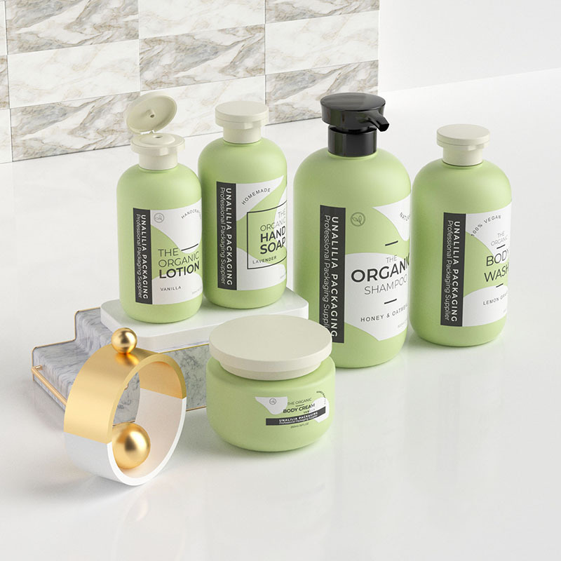 Green HDPE Plastic Boston Round Bottles Cream Jar 250ml 300ml 500ml 800ml