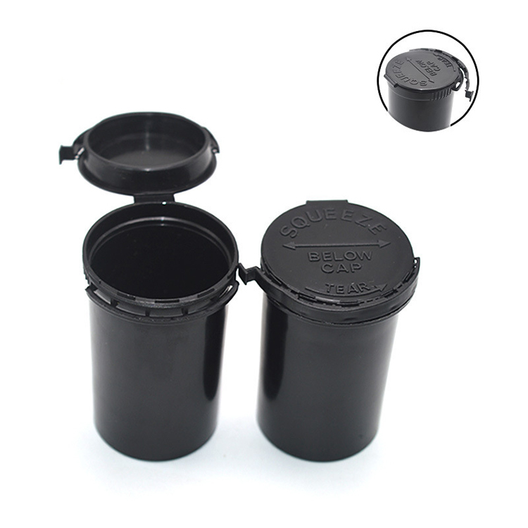 Black Pre Pop Top Roll Child Resistant Plastic Vials