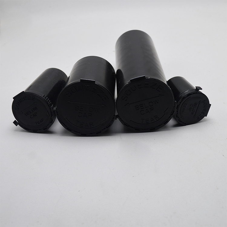 Black Pre Pop Top Roll Child Resistant Plastic Vials