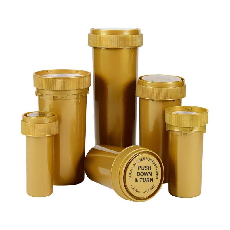 8-60 Dram Opaque Gold Prescription Vial with Reversible CR Cap