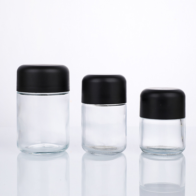 70-180ml Clear Round Glass Jar with Child Resistant Push-and-Turn Lid