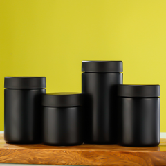 White Black Straight-Sided Round Glass Jars with Child Resistant Caps