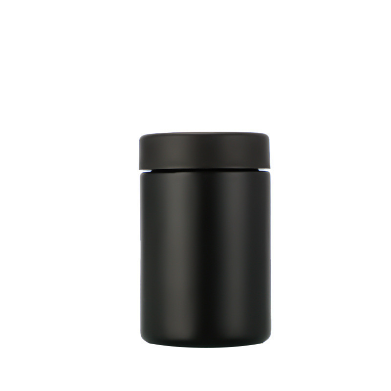 White Black Straight-Sided Round Glass Jars with Child Resistant Caps