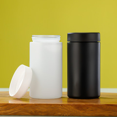 White Black Straight-Sided Round Glass Jars with Child Resistant Caps
