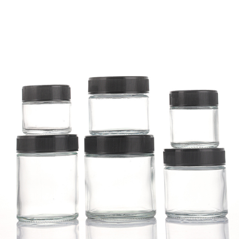 30-300ml Transparent Glass Straight-Sided Round Jar with Child Resistant Push-and-Turn Lid
