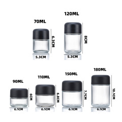 70-180ml Clear Round Glass Jar with Child Resistant Push-and-Turn Lid