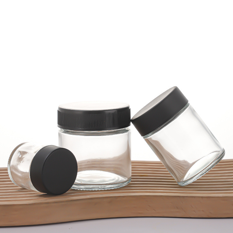 30-300ml Transparent Glass Straight-Sided Round Jar with Child Resistant Push-and-Turn Lid
