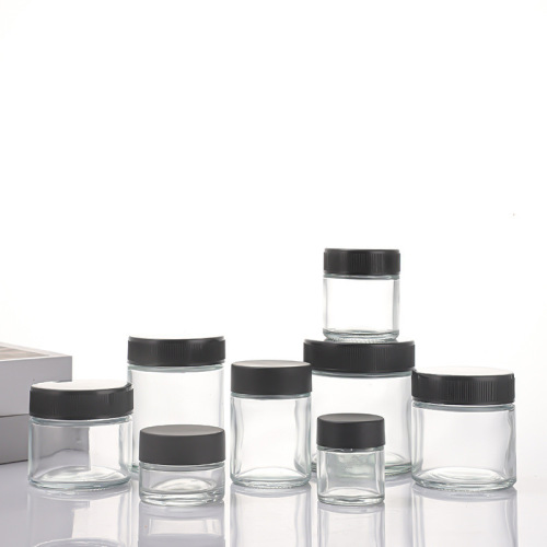 30-300ml Transparent Glass Straight-Sided Round Jar with Child Resistant Push-and-Turn Lid