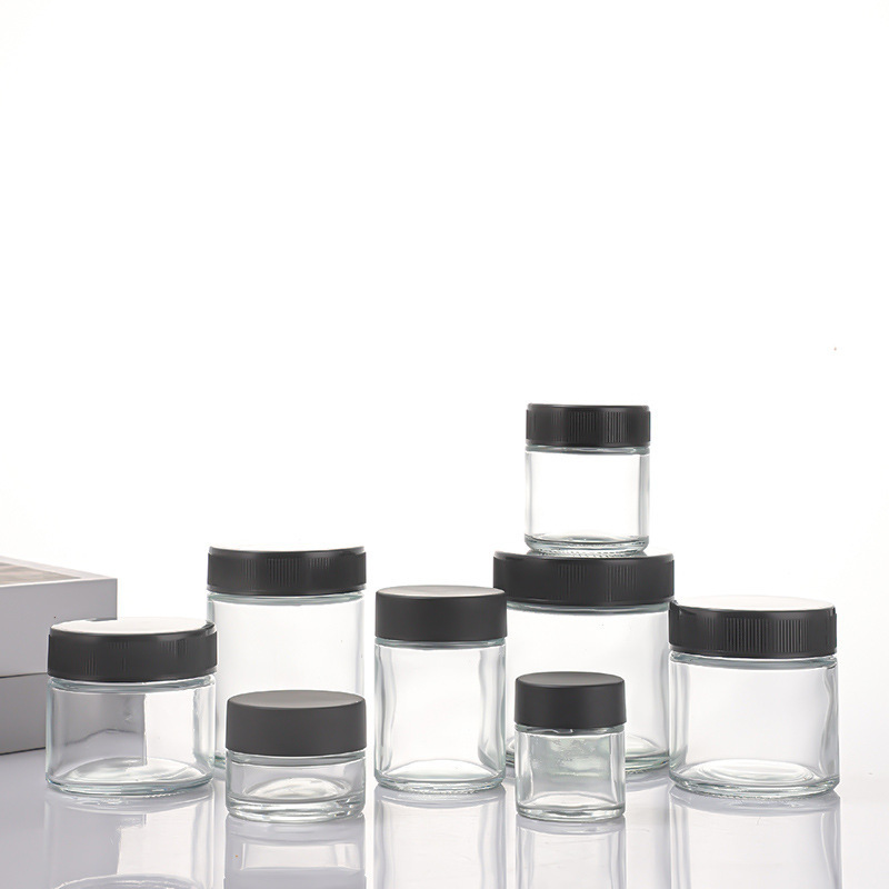 30-300ml Transparent Glass Straight-Sided Round Jar with Child Resistant Push-and-Turn Lid