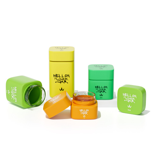 1-4 oz Colored Square Glass Jars with Child-Resistant Lids