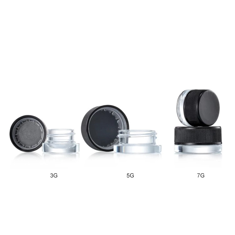 3g, 5g, 7g Black Small Round Glass Jars with Child Resistant Lid