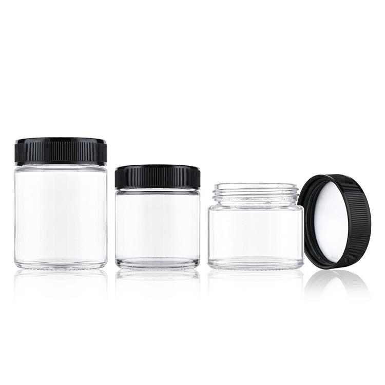 Transparent Round Glass Jars with Child Resistant Safety Lids 50ml-300ml