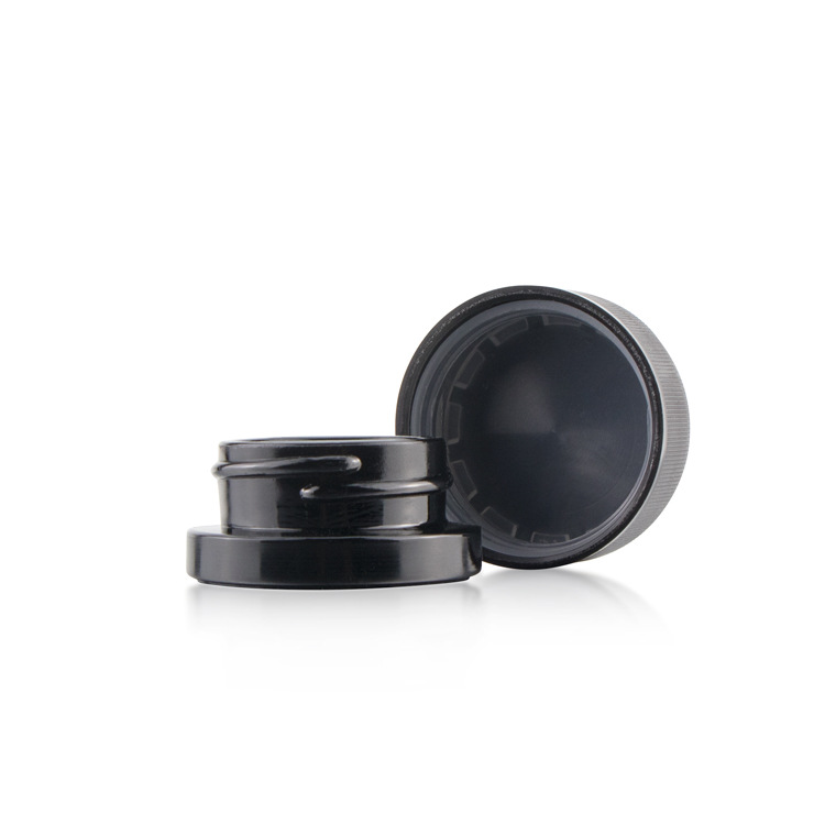 3g, 5g, 7g Black Small Round Glass Jars with Child Resistant Lid