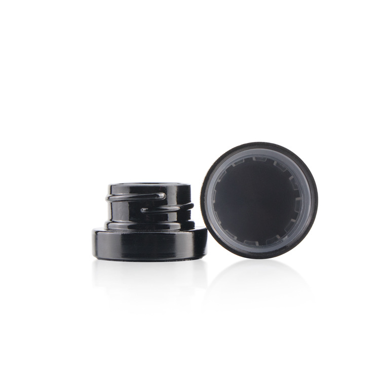 3g, 5g, 7g Black Small Round Glass Jars with Child Resistant Lid