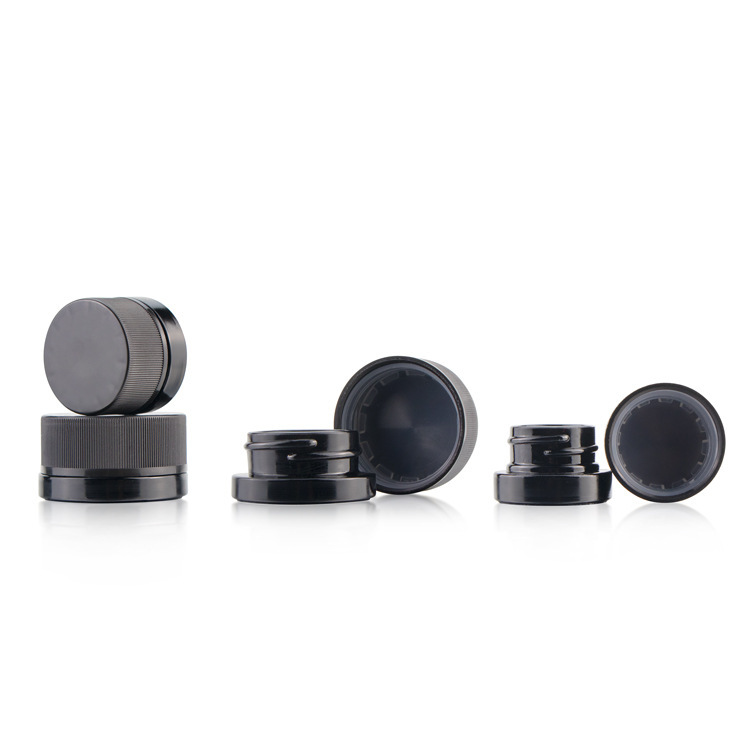 3g, 5g, 7g Black Small Round Glass Jars with Child Resistant Lid
