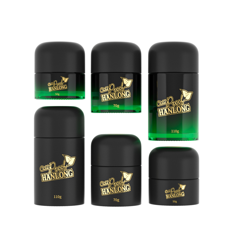 Black Glass Round Jar with Child-Resistant Lids 5g 50g 70g 110g