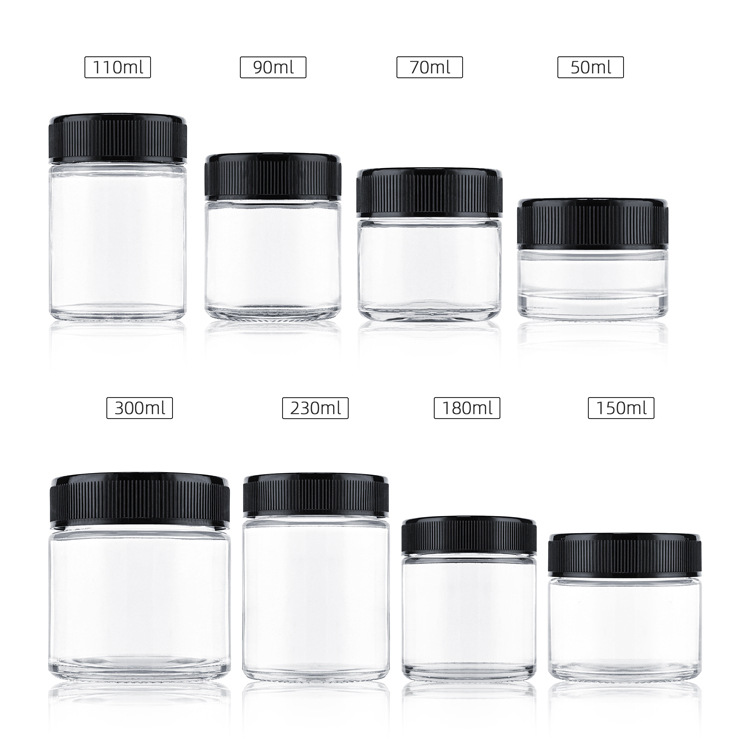 Transparent Round Glass Jars with Child Resistant Safety Lids 50ml-300ml