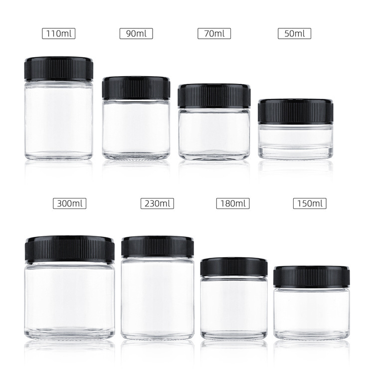 Transparent Round Glass Jars with Child Resistant Safety Lids 50ml-300ml