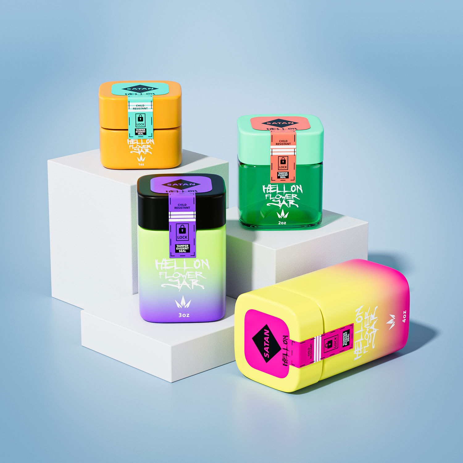 1-4oz Square Glass Jars with Child-Resistant Lids