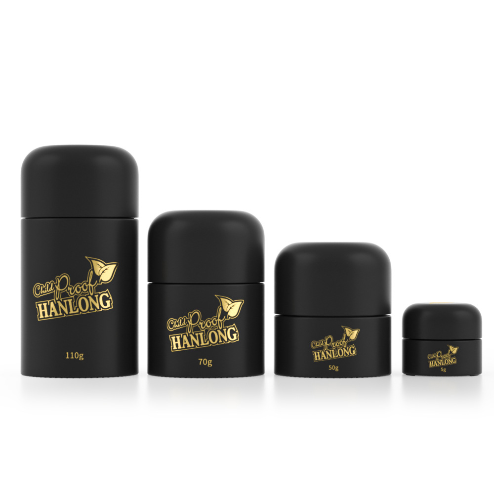 Black Glass Round Jar with Child-Resistant Lids 5g 50g 70g 110g