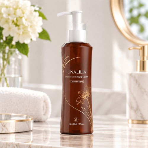 250ml Amber PET Curved Lotion Pump Bottle