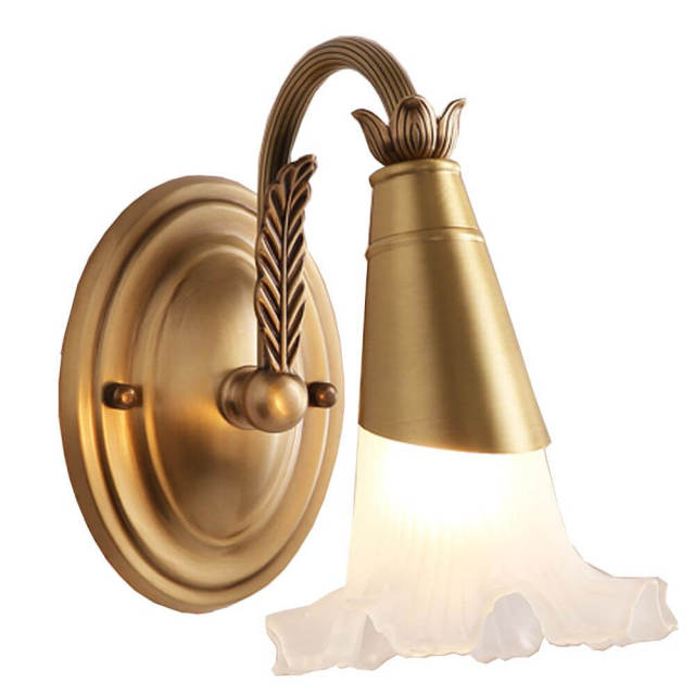 European Copper Bathroom Wall Lights American Glass Flower Shade Washroom Wall Lamp Mirror Front Wall Lighting Fixtures