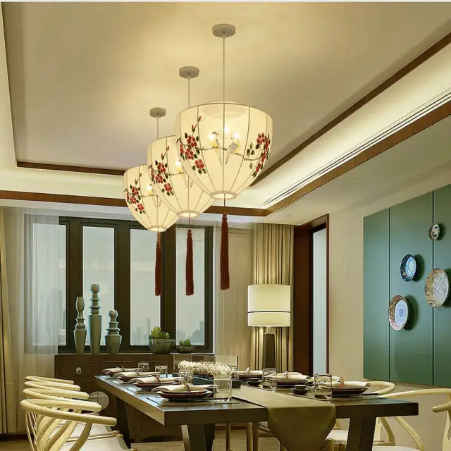 Chinese Hand-Painted Palace Lanterns Restaurant Pendant Light Balcony Corridor Hanging Lamp Pastoral Birds Bedroom Pendant Lamps
