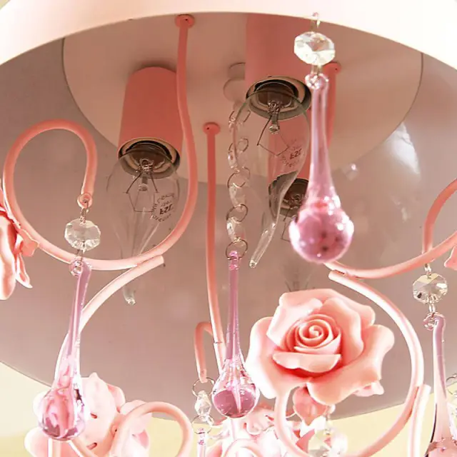 Crystal Pendant Light Creative Pink Flower Pendant Lighting for Princess Room Corridor