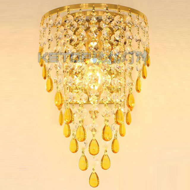 Golden TV Background Crystal Egg Hanging Wall Lights Bedroom Bedsides Corridor Luxury Wall Sconce European Living Room Wall lamp