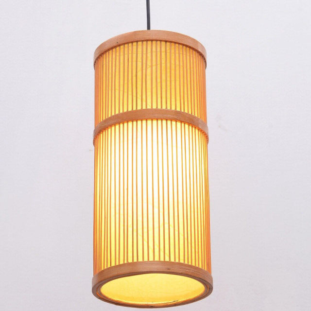 South Asian Bamboo Cylinder Dining Room Pendant Lamp Japanese Restaurant Pendant Lights Country Rustic Hanging Lamps