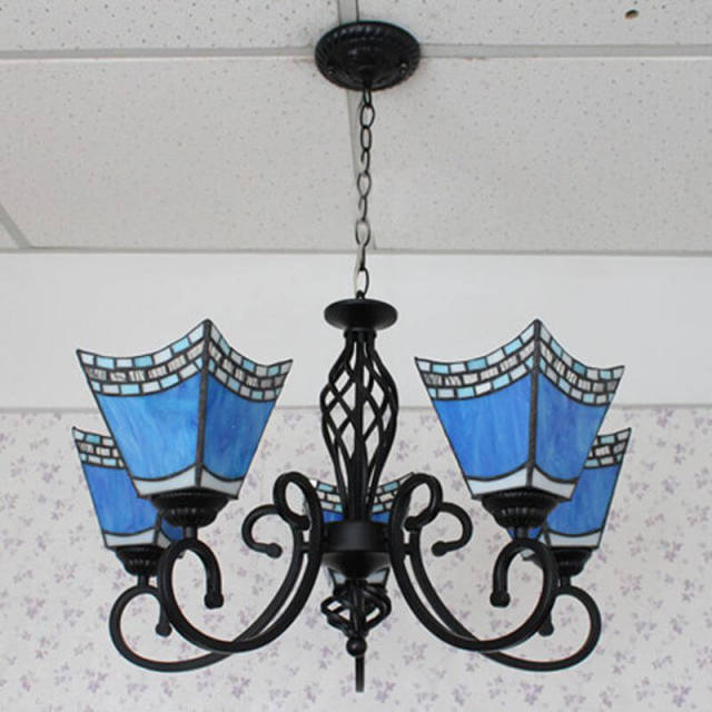 Mediterranean Blue Tiffany Restaurant Chandelier Lamp Vintage Living Room Hanging Light Lamp Bedroom Drop Lighting Lamp