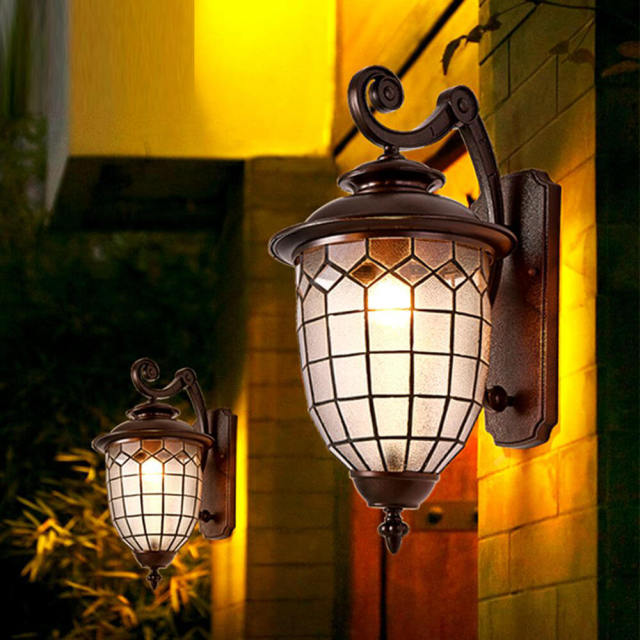 Bronze Vintage Outdoor Porch Wall Lights Water-Proof Garden White rhomboids Glass shade Corridor Hallway Balcony Wall Lighting