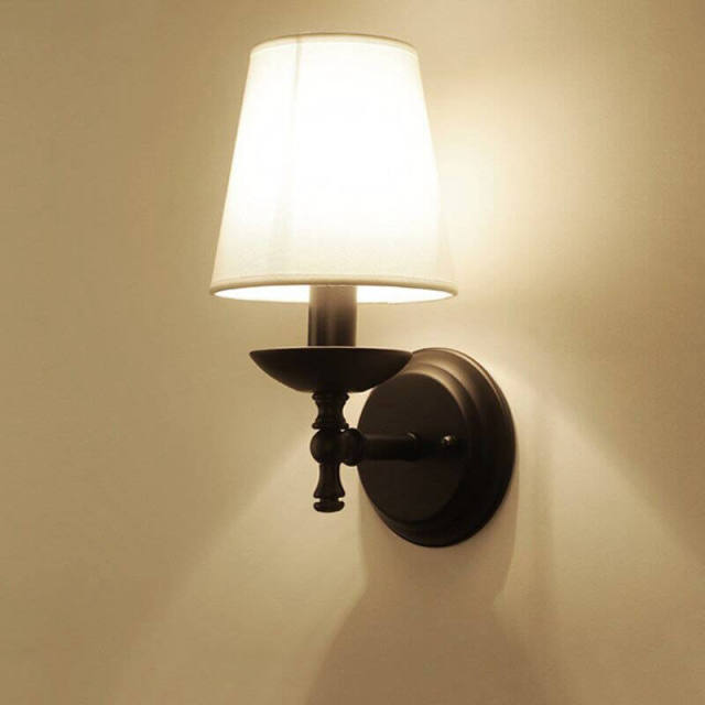 Vintage Fabric Torch Corridor Wall Lights Painted Black iron Bedroom Bedsides Wall Sconces Hallway Balcony Stair Wall Lamps