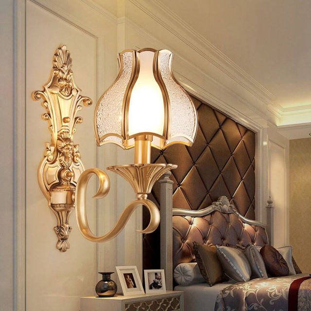 Luxury European Copper Living Room Wall Lamp Umbrella Villa American Royal Copper Bedroom Wall Sconces Corridor Wall Lighting