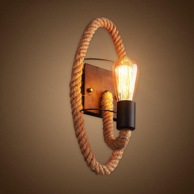 American Hemp Rope Circle Bedroom Wall Lamp Retro Metal Corridor Wall Sconces Pastoral Bar Counter Club Wall Lighting Fixtures