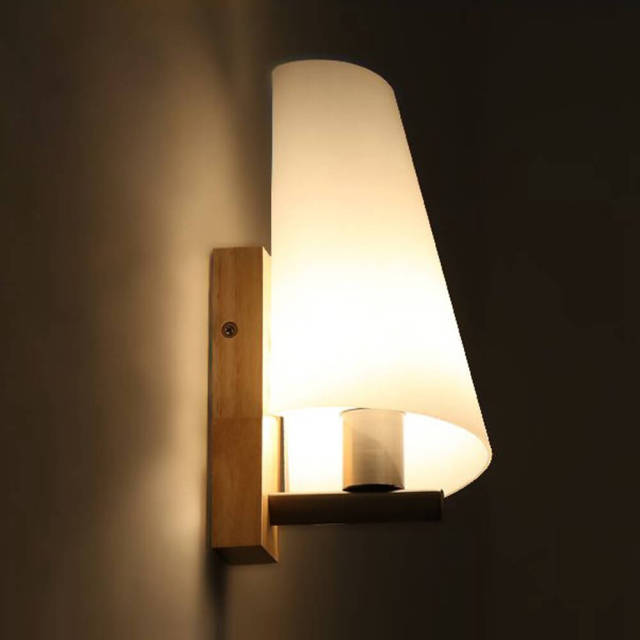 Wood Wall Lamp with Glass Lamp Shade Chinese Style Calla Lily Balcony Wall Lights