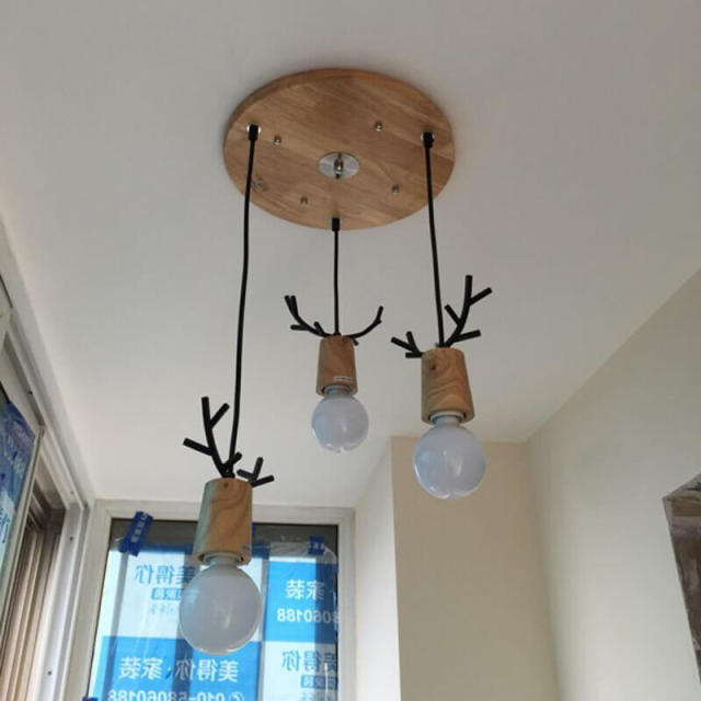Nordic Metal Antler Wooden Dining Room Pendant Light Restaurant Wooden Top Pendant Lamp Bar Counter Living Room hanging Lamps