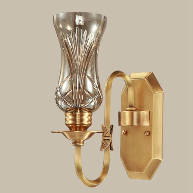 American Loft Copper Living Room Wall Lamp Vintage Tawny Glass Shade Bedroom Bedsides Corridor Stair Case Hallway Wall Sconces