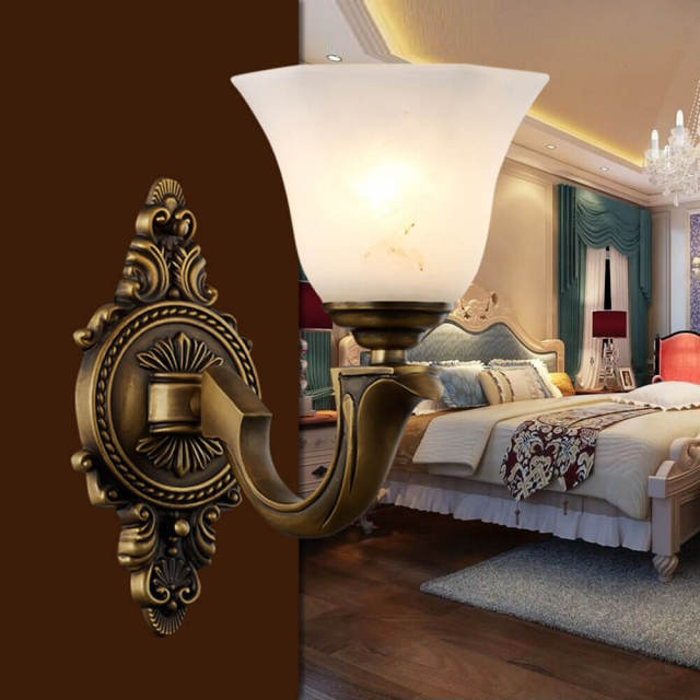 American Copper Bedroom Bedside Wall Light European Garden Corridor Glass Wall Lamps Villa Balcony Bathroom Wall Sconces