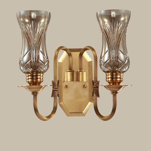 American Loft Copper Living Room Wall Lamp Vintage Tawny Glass Shade Bedroom Bedsides Corridor Stair Case Hallway Wall Sconces