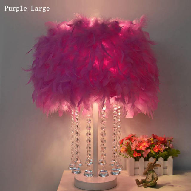 Modern Colored Feather Bedroom Bedsides Table Lights Wedding Crystal Hanging table Lamps Study Room Desk Lighting Fixtures